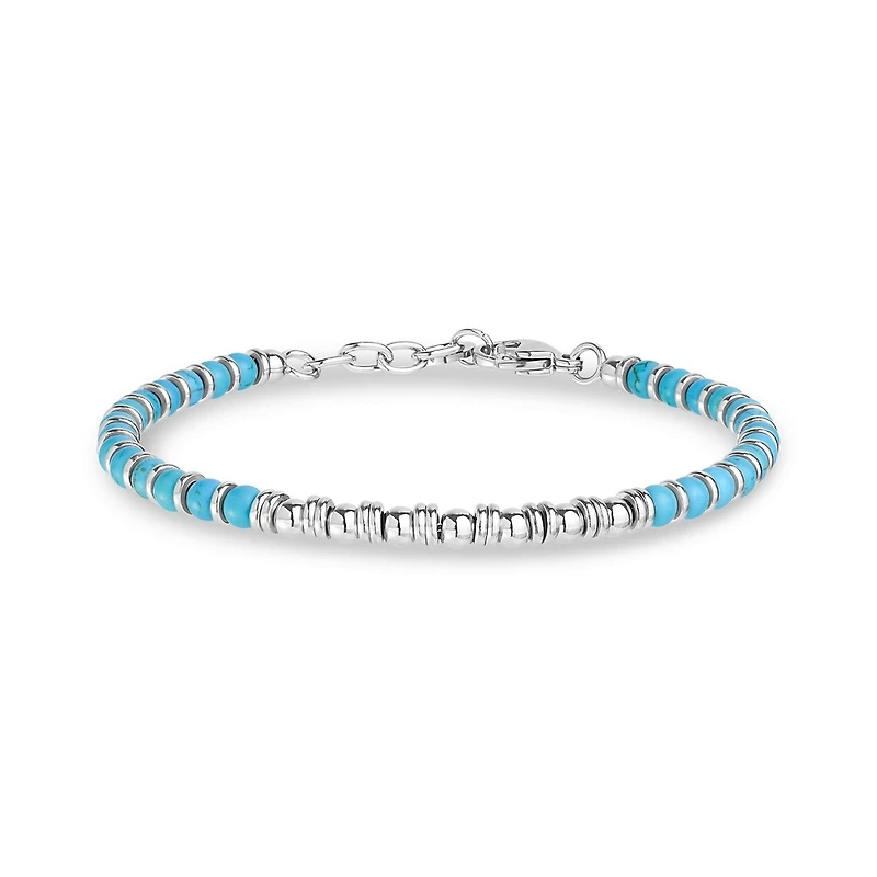 Bracelet avec Billes Turquoises Polies en Acier Inoxydable - 8.5