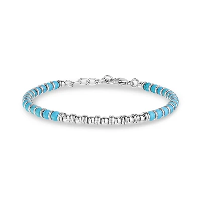 Bracelet avec Billes Turquoises Polies en Acier Inoxydable - 8.5