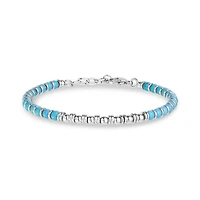 Bracelet avec Billes Turquoises Polies en Acier Inoxydable - 8.5