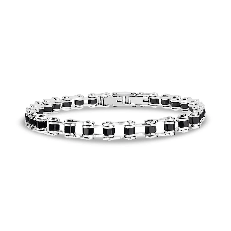 Bracelet Noir Mat à Maillons de Vélo en Acier Inoxydable