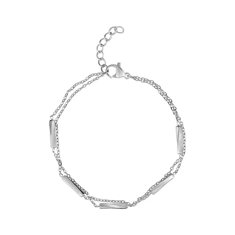 Bracelet Élégant À Barres Superposées en Acier Inoxydable. Color: blanc | Doucet Latendresse