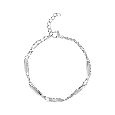 Bracelet Élégant À Barres Superposées en Acier Inoxydable. Color: blanc | Doucet Latendresse