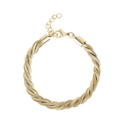 Gold Tone Stainless Steel Twisted Chain Bracelet. Color: yellow | Doucet Latendresse