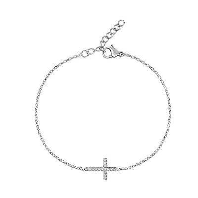 Bracelet Croix avec Zircon Cubique en Acier Inoxidable. Color: blanc | Doucet Latendresse