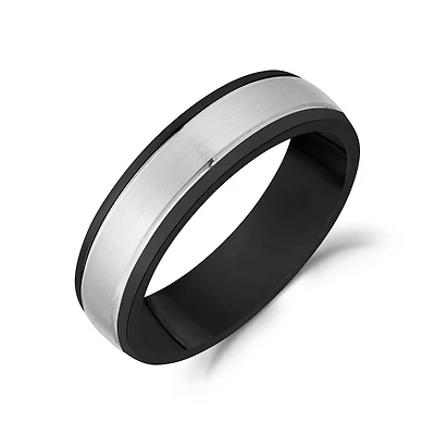 Black Stainless Steel 6mm Matte and Polished Ring. Color: 2 tone | Doucet Latendresse