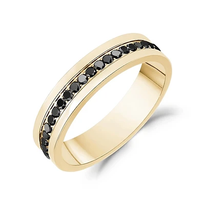 Gold Tone Stainless Steel 5mm Eternity Ring Set with Black Stones. Color: 2 tone | Doucet Latendresse