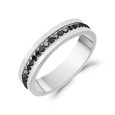 Stainless Steel 5mm Eternity Ring Set with Black Stones. Color: 2 tone | Doucet Latendresse
