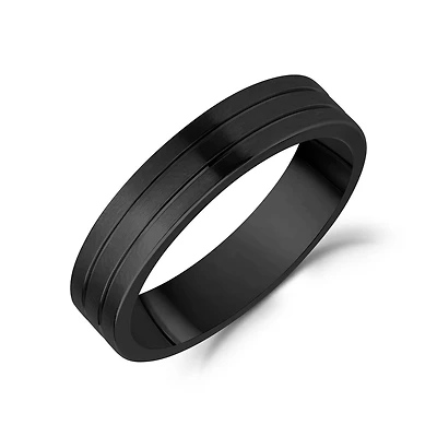 Jonc Alliance de 5mm à Trois Lignes Acier Inoxydable Noir. Color: noir | Doucet Latendresse