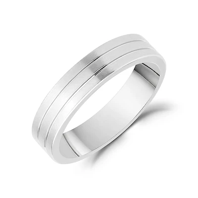 Jonc Alliance de 5mm à Trois Lignes Acier Inoxydable. Color: blanc | Doucet Latendresse
