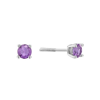 Sterling Silver Earrings with Cubic Zirconia - February - 4mm. Color: silver | Doucet Latendresse