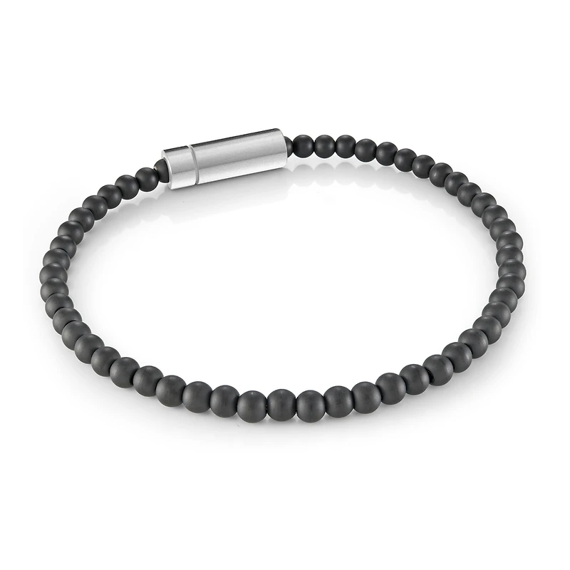 Bracelet with Black Sandblasted Beads in Stainless Steel - 8