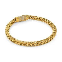 Gold Tone Stainless Steel 6mm Round Franco Bracelet with Cubic Zirconia - 8.5