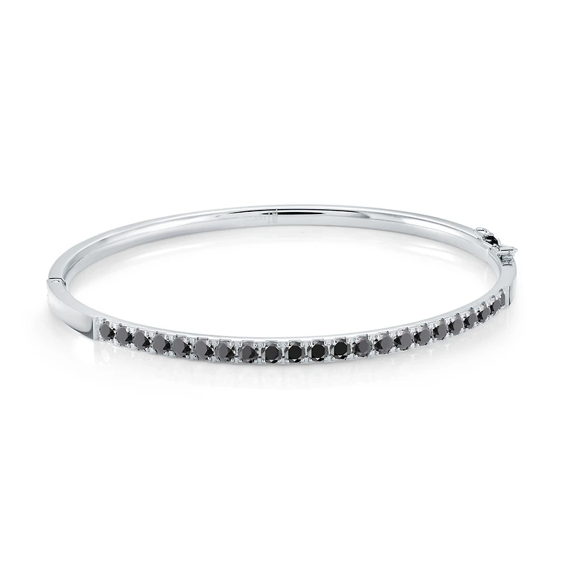 Bracelet Rigide avec Zircon Cubique Noir en Acier Inoxydable - 6.25