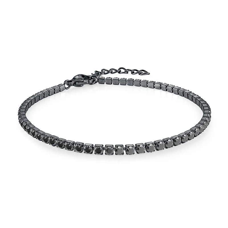 Black Stainless Steel 2mm Tennis Bracelet with Cubic Zirconia - 6.25