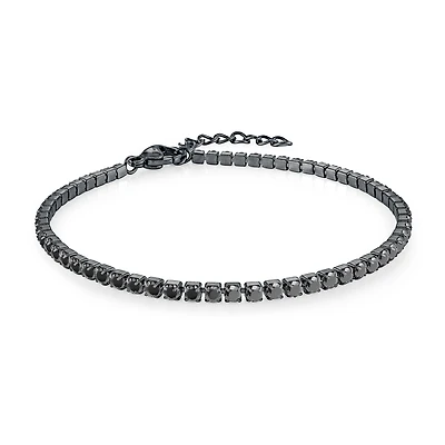 Black Stainless Steel 2mm Tennis Bracelet with Cubic Zirconia - 6.25