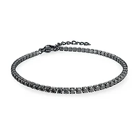 Black Stainless Steel 2mm Tennis Bracelet with Cubic Zirconia - 6.25