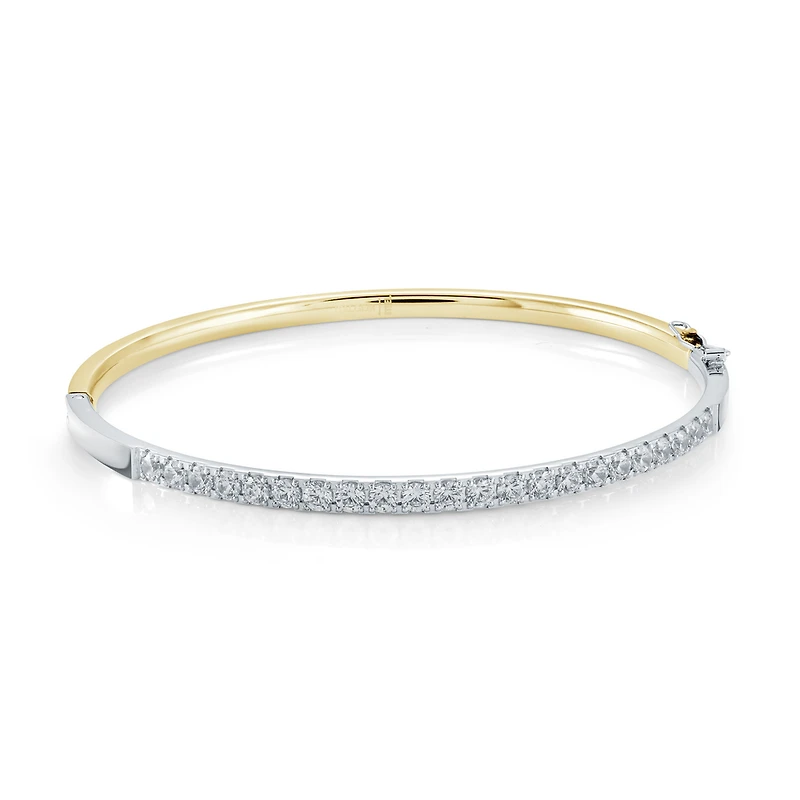 Two-Tone Stainless Steel Bangle with Cubic Zirconia - 6.25