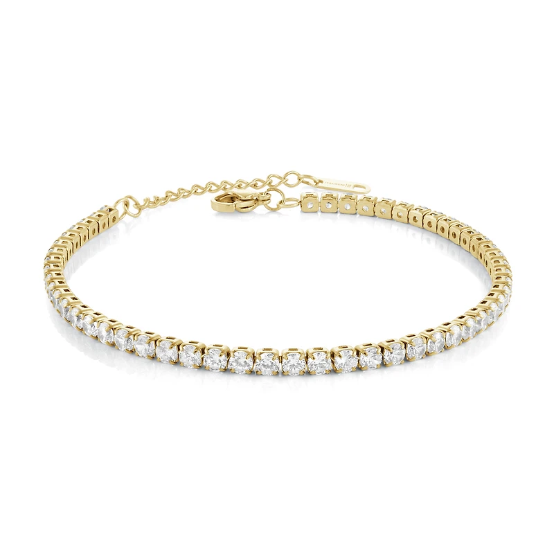 Gold Tone Stainless Steel 3mm Tennis Bracelet with Cubic Zirconia - 7
