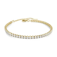 Gold Tone Stainless Steel 3mm Tennis Bracelet with Cubic Zirconia - 7