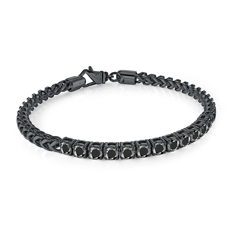 Black Stainless Steel 4mm Franco Bracelet with Cubic Zirconia - 8
