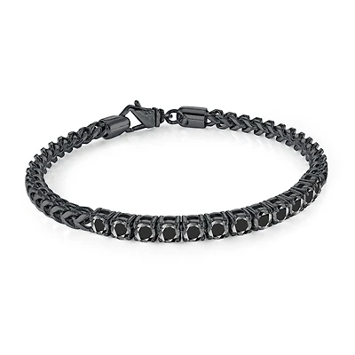 Black Stainless Steel 4mm Franco Bracelet with Cubic Zirconia - 8