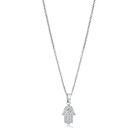 Hamsa Stainless Steel Set with Cubic Zirconia Pendant Necklace - 16