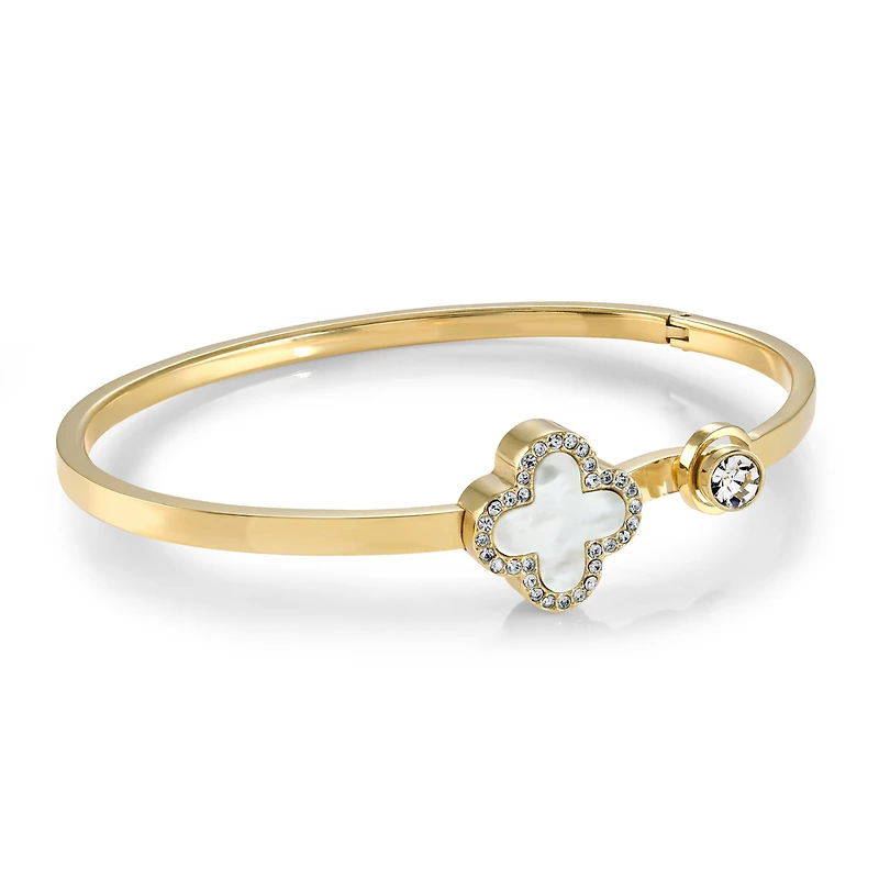 Gold Tone Stainless Steel Bracelet with Mother-of-Pearl Clover - 6.25