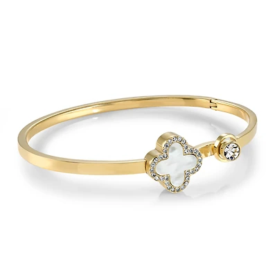 Gold Tone Stainless Steel Bracelet with Mother-of-Pearl Clover - 6.25
