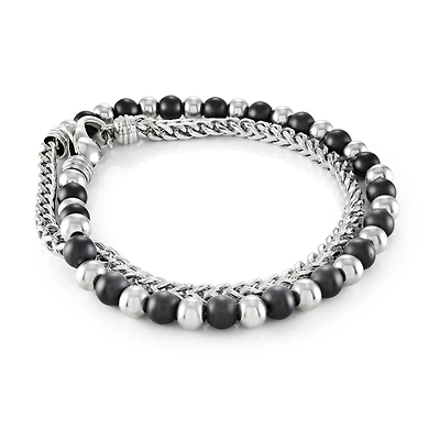 Bracelet double tour  enroulé en acier inoxydable 4 mm, Franco 6 mm, boules 6 mm, lave 15 pouces. Color: 2 tons | Doucet Latendresse