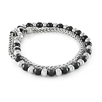 Bracelet double tour  enroulé en acier inoxydable 4 mm, Franco 6 mm, boules 6 mm, lave 15 pouces. Color: 2 tons | Doucet Latendresse