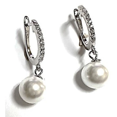 Boucle d'Oreilles avec Perle Suspendu en Argent Sterling .925 avec Zircon Cubique. Color: argent | Doucet Latendresse