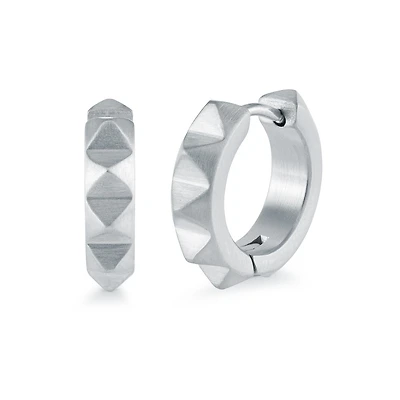 Boucles d'Oreilles Huggies en Acier Inoxydable Argenté Mat - 17mm. Color: blanc | Doucet Latendresse