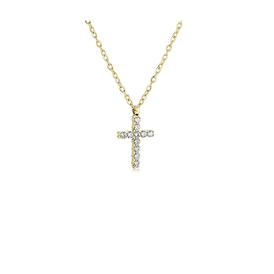 Pendentif Croix en Acier Inoxydable Doré avec Zircon Cubique et Chaine - 16