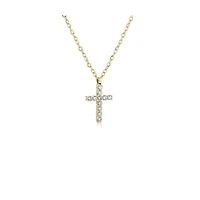 Pendentif Croix en Acier Inoxydable Doré avec Zircon Cubique et Chaine - 16