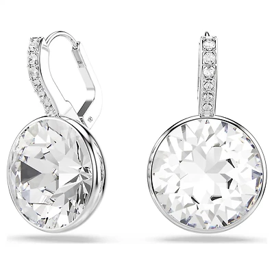 Rhodium Plated Earrings with Hanging Round Crystal. Color: white | Doucet Latendresse