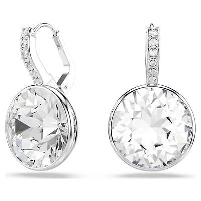 Rhodium Plated Earrings with Hanging Round Crystal. Color: white | Doucet Latendresse