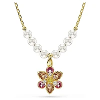 Gold Plated Flower Pendent with Crystal Pearl and Chain - 17