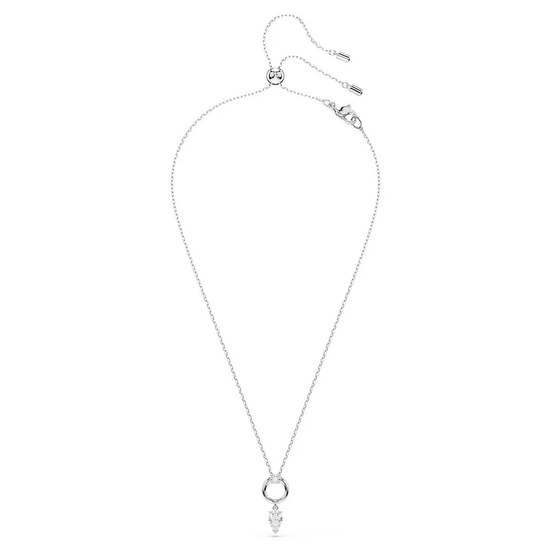 Pendentif Métal Rhodié avec Crystal Coupe Poire et Chaine - 17