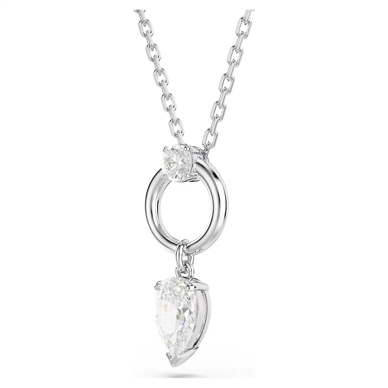 Pendentif Métal Rhodié avec Crystal Coupe Poire et Chaine - 17
