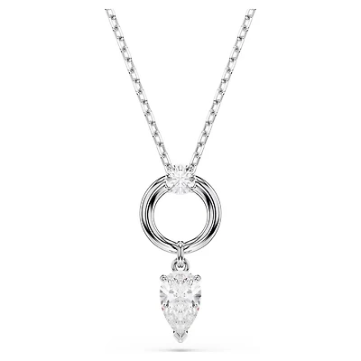 Rhodium Plated Pendent with Pear Cut Crystal and Chain - 17