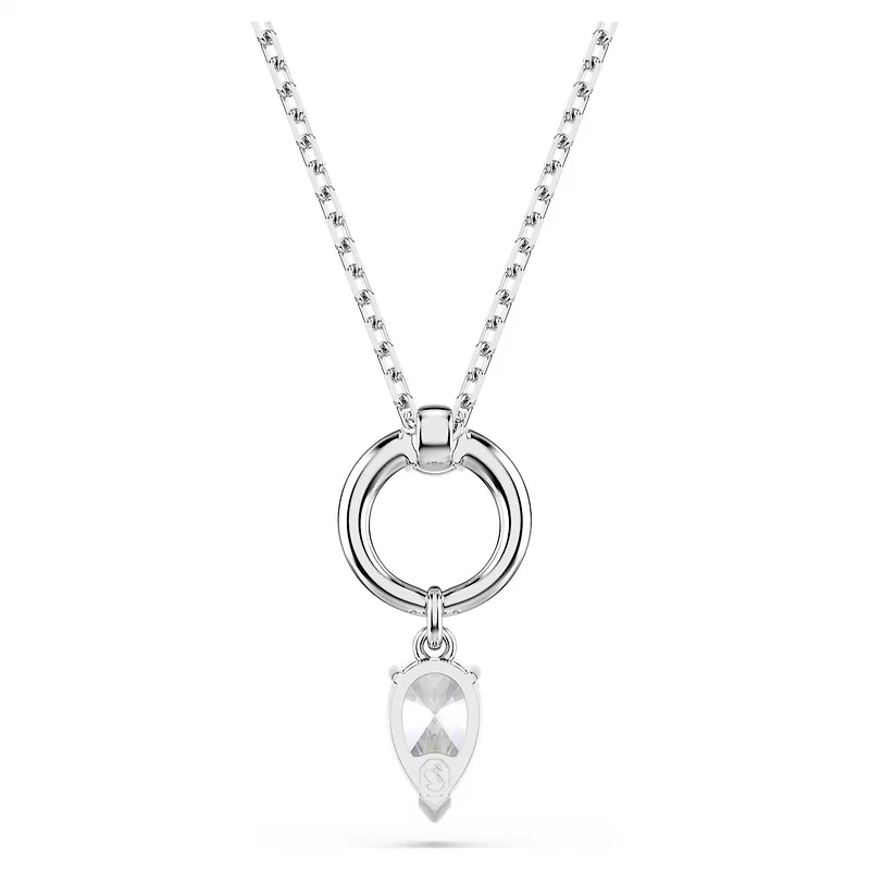 Pendentif Métal Rhodié avec Crystal Coupe Poire et Chaine - 17