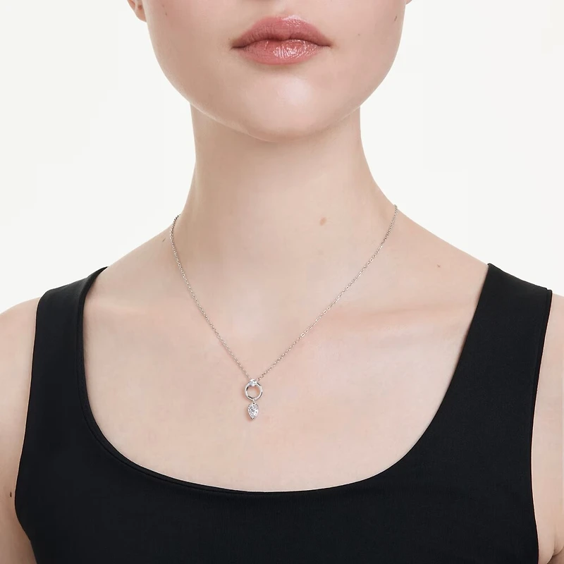 Pendentif Métal Rhodié avec Crystal Coupe Poire et Chaine - 17
