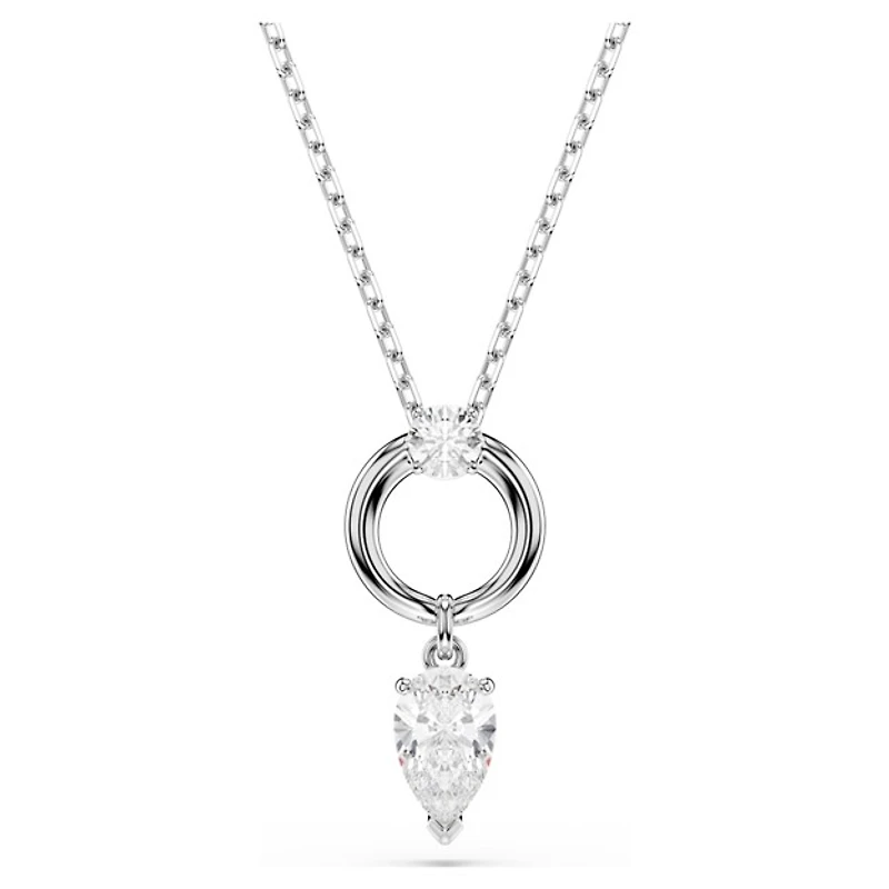 Rhodium Plated Pendent with Pear Cut Crystal and Chain - 17