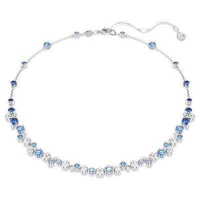 Rhodium Plated Necklace with White and Blue Crystals in Mixed Cuts - 17
