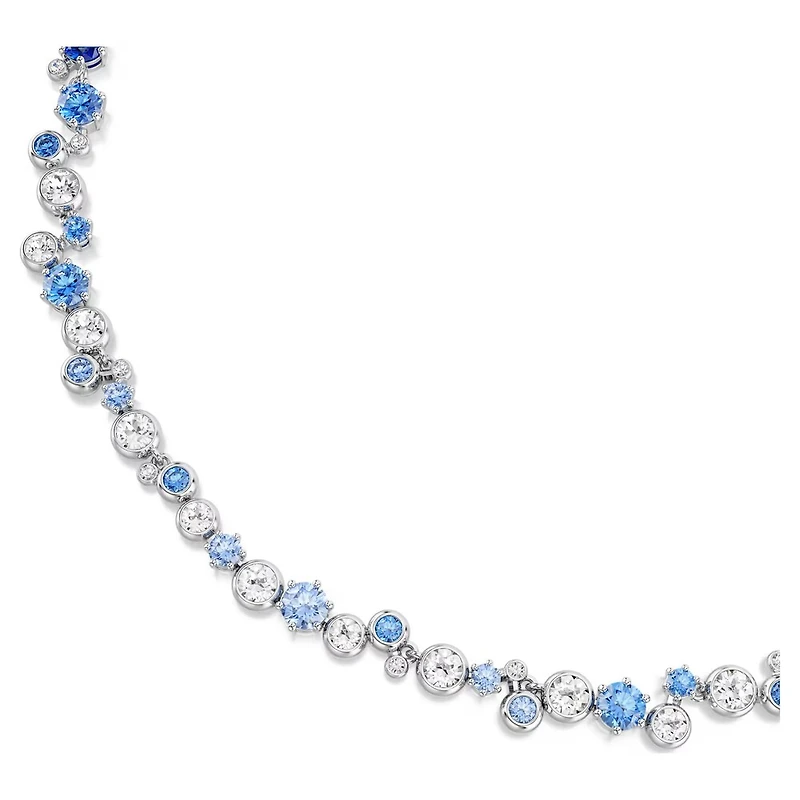 Rhodium Plated Necklace with White and Blue Crystals in Mixed Cuts - 17