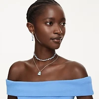 Rhodium Plated Necklace with White and Blue Crystals in Mixed Cuts - 17