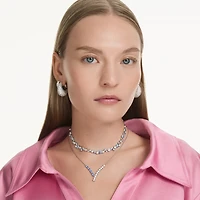 Collier Métal Rhodié avec Crystaux Blanc et Bleu avec Coupes Variées - 17