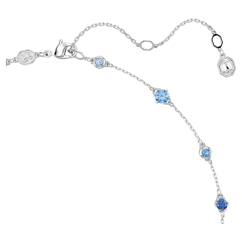 Rhodium Plated Necklace with White and Blue Crystals in Mixed Cuts - 17