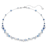 Rhodium Plated Necklace with White and Blue Crystals in Mixed Cuts - 17