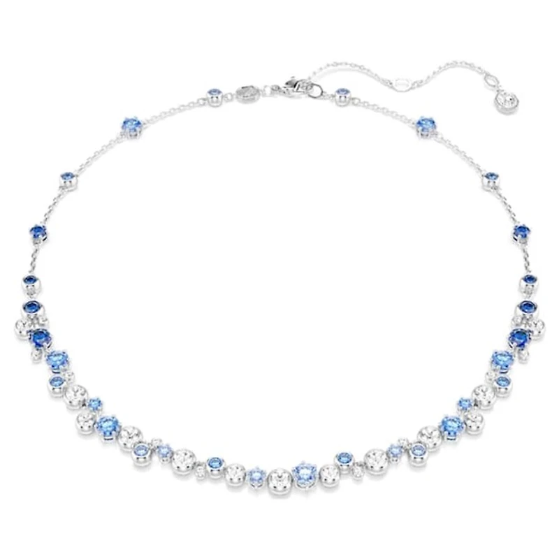 Collier Métal Rhodié avec Crystaux Blanc et Bleu avec Coupes Variées - 17